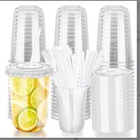 Livraison rapide, gobelet transparent à fond plat personnalisé en PET PP de 12 oz, gobelet jetable pour café, jus, smoothie, gobelet à bulles en forme de U avec couvercle