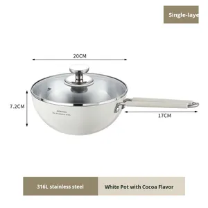 <strong>Small</strong> 16cm Metal Stock <strong>Pot</strong> 316 Three-Layer Steel 2mm Thick Soup Baby Milk Food Supplements Instant Noodles Stir-Fry <strong>Lid</strong> Grid - Product Image 2