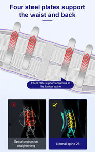 Ceinture de soutien lombaire respirante avec 4 plaques en acier, attache réglable par crochets et boucles, pour soulager les douleurs dorsales et corriger la posture - Product Image 2