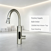 Robinet d'eau chaude instantanée électrique entièrement en acier inoxydable, design col de cygne rotatif, autoportant pour extérieur, maison et garage