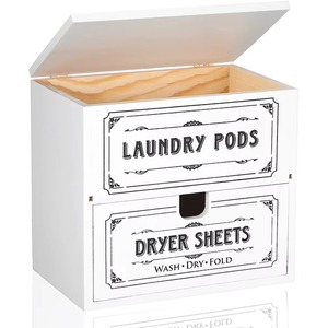 <strong>Wood</strong> Lightweight Dryer Sheet Holder Hinged Lid Farmhouse Rustic Container <strong>Box</strong> <strong>Laundry</strong> Room Decor Organization Fabric Pods - Product Image 2