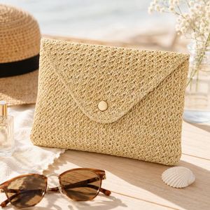 Reusable Natural <b>Straw</b> Clutch <b>Bag</b> Custom Logo Woven Envelope Purse with Canvas Lining OEM ODM Wholesale Manufacturer - Product Image 6