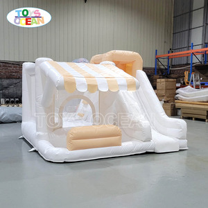 Château gonflable beige pastel avec toboggan, utilisation sèche et humide, château gonflable pour enfants pour <span class=keywords><strong>location</strong></span> de fête - Product Image 2