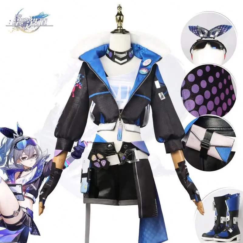 Honkai sepatu bot Cosplay Star Rai, pakaian seragam Anime, kostum Cosplay serigala perak, pakaian pesta karnaval Halloween, Gaun wanita