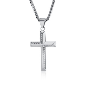 <b>Cross</b> Necklace Stainless Steel Pave Setting Zircon Inlay Unisex Gift Jewelry - Product Image 5
