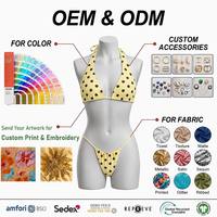 Premium ecovriendelijke op maat gemaakte bedrukte zigzag gestikte badkledinglijn fabrikant gele polka bikini set voor dames badpak