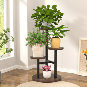 Multilayer Flower Pot Stand Round Wrought Iron Floor Standing Living Room Indoor Plant Display Rack - Product Image 1