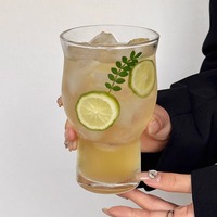 Grote glazen koffiemok met brede opening, Koreaanse stijl, voor ijskoude Americano, frisdrank, bruiswater & fruitthee - geschikt voor gebruik in de lounge.