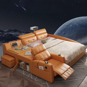 Lit intelligent moderne en cuir pour chambre à coucher : - Caractéristiques de style, coffre-fort dissimulé, rangement abondant, haut-parleurs et projecteur FS-LB0014 Sof - Product Image 3