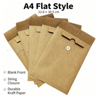 En stock : Enveloppe à documents en papier kraft plat vierge, style Hong Kong, format A4/A3/B4, pochette à documents épaissie pour contrats, type plat (sans soufflet)
