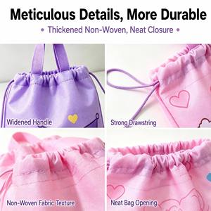 Sac à dos à cordon en non-tissé motif dessin animé mignon, sac de voyage scolaire couleur pastel Kawaii, sac à dos léger quotidien pour filles en gros - Product Image 2