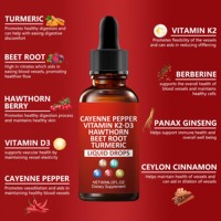 Produit transfrontalier très demandé : Gouttes de vitamine C 60 ml, enrichies en vitamine K2, D3, à base de chili, d'aubépine, de betterave et de curcuma, fabrication OEM