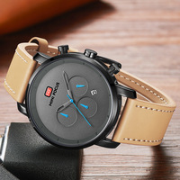 Montre-bracelet à quartz pour homme, chronographe, affichage du calendrier, bracelet en cuir véritable, montre-bracelet analogique décontractée pour affaires