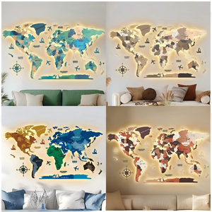 Mappa del mondo in legno 3D, decorazione da parete, adesivo da parete, mappa dei viaggi per il soggiorno - Product Image 5