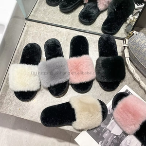 Pantoufles d'intérieur en TPR à la pointe de la technologie pour femmes, avec fourrure de lapin, best-seller d'usine, vente en gros - Product Image 2