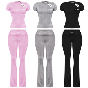   Completo Sportivo da <span class=keywords><strong>Donna</strong></span> in Due Pezzi con Logo Personalizzato, Leggings Larghi e Pantaloni a Zampa, Casual e Morbido - Product Image 1