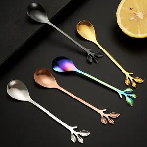 Stainless Steel Gold Leaf Coffee Spoon Tea Spoon And Fork Mixing Stirring Espresso Spoons