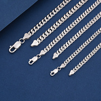 Cadena de Plata de Ley 925 Estilo Cubano Miami, Chapada en Rodio, Resistente a la Decoloración, Cadena Gruesa de Plata, para Hombre