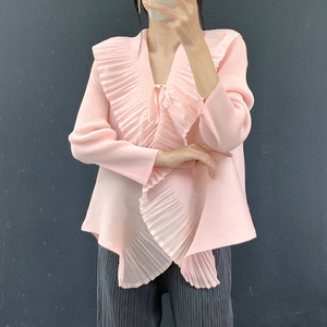 Abrigo corto plisado Miyake, novedad de otoño 2026, ropa de protección solar, blusas con volantes franceses para mujer, tallas grandes - Product Image 2