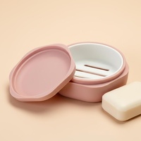 Boîte à savon portable en silicone de couleur pastel, design hexagonal, avec couvercle et couche de drainage amovible pour les voyages et le camping