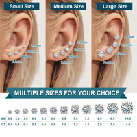 Boucles d'Oreilles VVS Diamant de Grossiste Prix d'Usine en Argent Sterling 925 Moissanite Taille Ronde 5mm 6.5mm 8mm pour Hommes Femmes