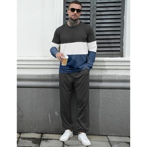 Mens 2 Piece Sweatsuit Color Block Long Sleeve Top With <b>Joggers</b> Sweatpants Casual Track Suit Set Autumn Breathable Loungewear - Product Image 4