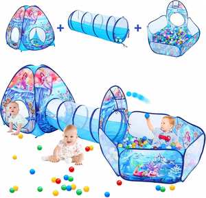 Tente de jeu créative 3 en 1 pour enfants, thème sirène, avec piscine à balles pour bébé et tunnel de jeu pour ramper - Product Image 1