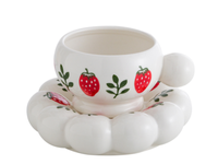 Ensemble tasse et soucoupe en céramique Nuage de bulles rose, tasse à café crémeuse mignonne avec poignée boule, vente en gros