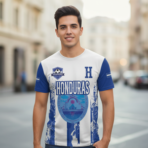 T-shirt da uomo personalizzata a maniche corte con stampa a fantasia caraibica per il 205° anniversario della festa dell'indipendenza dell'Honduras 1821-2026, casual e sportiva - Product Image 3