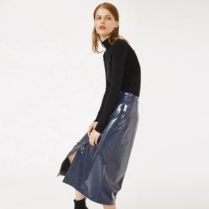 <span class=keywords><strong>Jupe</strong></span> <span class=keywords><strong>crayon</strong></span> <span class=keywords><strong>longue</strong></span> en similicuir bleu à taille haute et fente pour femme élégante - Product Image 3