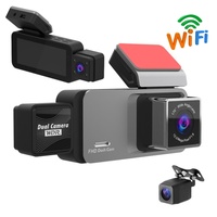 Caméra de tableau de bord de voiture OEM à 3 objectifs 1080P avec écran LCD IPS de 3,16 pouces, vision nocturne WiFi et caméras avant/arrière