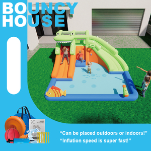 Combo de château gonflable gonflable avec fosse à balles ou piscine, <span class=keywords><strong>jeu</strong></span> de toboggan et de basket-ball et <span class=keywords><strong>jeu</strong></span> de pistolet à eau, adapté aux enfants, - Product Image 1