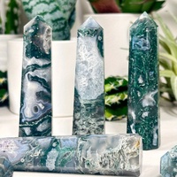 Vente en gros : Obélisque en agate verte naturelle, motif botanique rare, pierre minérale de collection pour la méditation