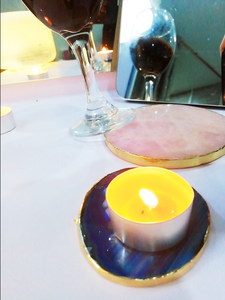Semi naturale pietra preziosa quarzo rosa piatto con bordo <span class=keywords><strong>in</strong></span> oro - Product Image 4