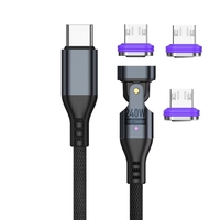 Câble Magnetique180 Pliage 5A Câble de Charge Super Rapide Type C 240W Charge Rapide C à C L Micro USB 3 en 1 Câble Aimant de Données