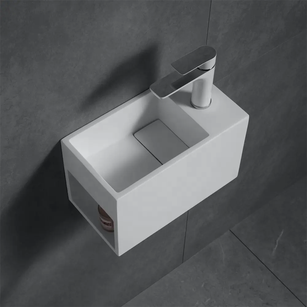 Modern Wall Hung Counter Top Rectangular Acrylic Resin Stone Basin Polished Bathroom Sink Solid Surface Sinks