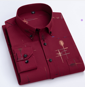 Camisa de Manga Larga para Hombre con Estampado Personalizado en Caliente, Resistente a las Arrugas, Elástica, de Negocios, a Cuadros Grandes - Product Image 1