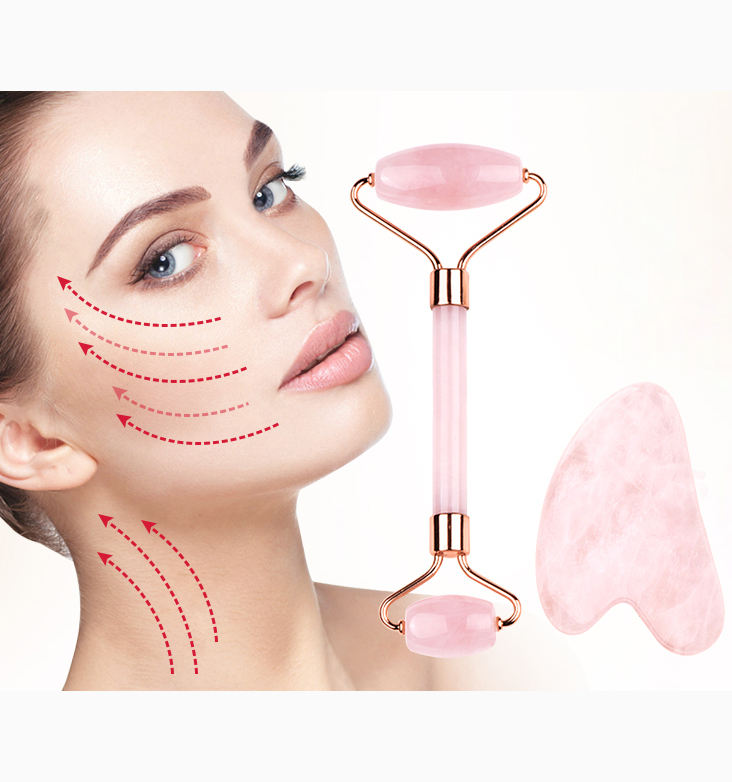 Jade Roller &amp; Gua Sha Face Roller Facial Beauty Roller Skin Care Tools Rose Quartz Massager Muscle Relaxing Relieve Wrinkles 