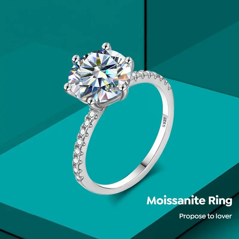 लक्जरी पास हीरा परीक्षक बड़ा वीवीएस 3CT हेलो गोल आकार Moissanaite शादी के छल्ले महिलाओं के लिए 925 स्टर्लिंग चांदी उच्च अंत गहने