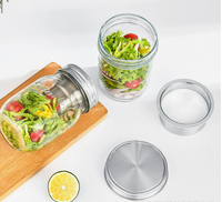 Stoples Kaca Salad 480ml, Wadah Penyimpanan Makanan dengan Tutup Stainless Steel untuk Persiapan Masakan