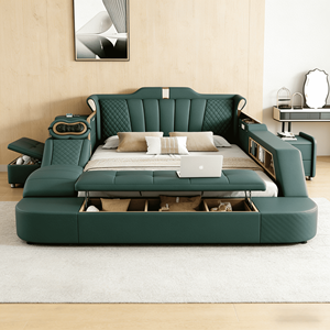 Lit en cuir de style européen, taille Queen ou King, avec fonction <span class=keywords><strong>massage</strong></span>, inclinable, rembourré, luxueux, moderne et intelligent - Product Image 2