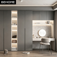 Armoire Modulaire Intégrée avec Coiffeuse, Fond en Marbre et Étagère à LED pour Villa, Hôtel, Appartement – Meubles Sur Mesure