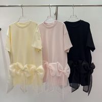 Robe longue décontractée d'été GX-2026 pour femme, nouveau style, à manches courtes, col rond, en maille perlée à rayures florales, coupe unique