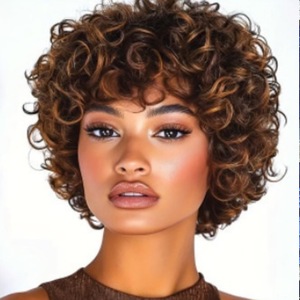 Peluca <span class=keywords><strong>Afro</strong></span> Rizada Corta Estilo Pixie, Rizos Apretados, Color Negro Natural, 180% de Densidad, Hecha a Máquina para Mujeres Negras - Product Image 1