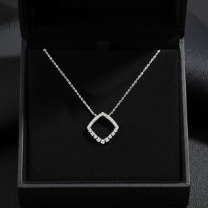 High Quality Wholesale Geometric Square Design Necklace Jewelry 18K <b>Solid</b> White <b>Gold</b> Shiny Natural Diamonds <b>Pendant</b> Necklace - Product Image 6