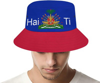 Chapeau de pêcheur personnalisé de haute qualité en polyester avec drapeau national haïtien, casquette de football