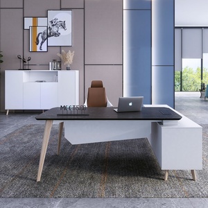 Luxury Modern L-Shape Home Executive Office <b>Desk</b> <b>Set</b> for Directors Managers CEOs Bosses-Wood Panel Style - Product Image 1