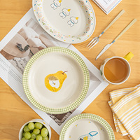 Service de vaisselle en céramique original, mignon, à thème poire et chiot, bols, assiettes, tasses - compatible micro-ondes