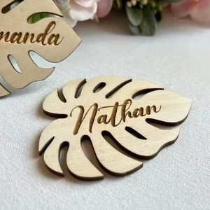 <b>Wooden</b> Monstera Leaf <b>Place</b> Cards Laser Cut Personalized <b>Name</b> Engraving Wedding Table Decor Handmade Gift - Product Image 3
