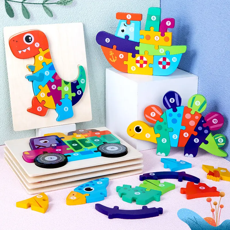 Giocattolo del fumetto di legno Montessori fai da te bambini Jigsaw Puzzle 3D gioco del bambino animale educativo precoce Set di legno Unisex per la scuola dei bambini <50